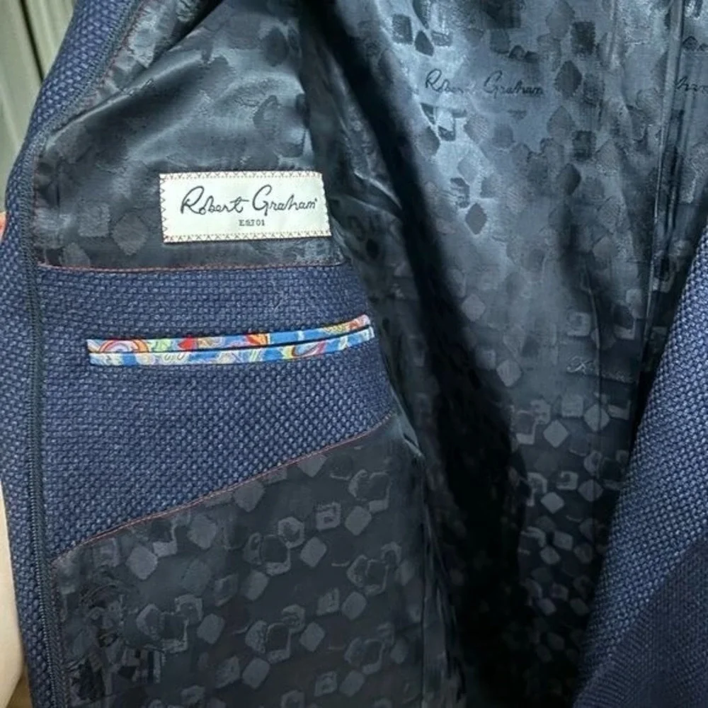 Robert‎ Graham | Blue Navy Wool Cashmere Blend Blazer Sport Coat 2-Button Sz 42L